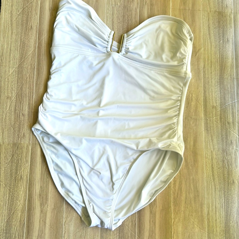 Calvin Klein White Ruched One Piece Swimsuit